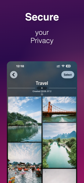 Photo Locker screen: secure your privacy with encrypted albums
